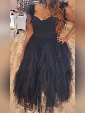 Black Tulle Midi Dress w/ Feather Straps – Birthday/Party Dress ✨